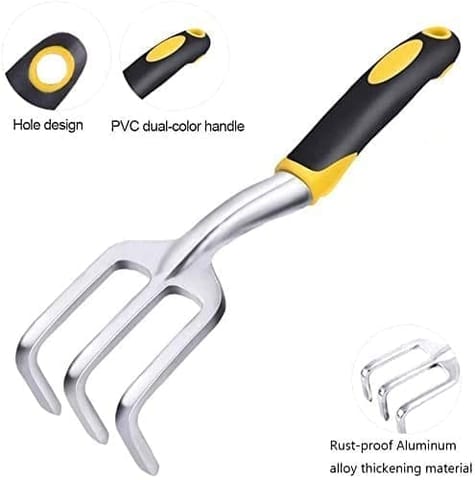 Premium Yellow Handle Hand Rake |Stainless Steel Heavy Duty Pruner, Aluminium - 1 pcs