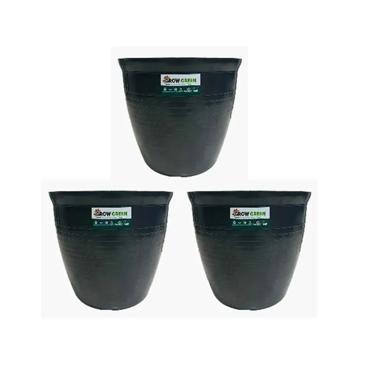 Set of 3 - 08 Inch Grey Premium Milo Round Plastic Pot