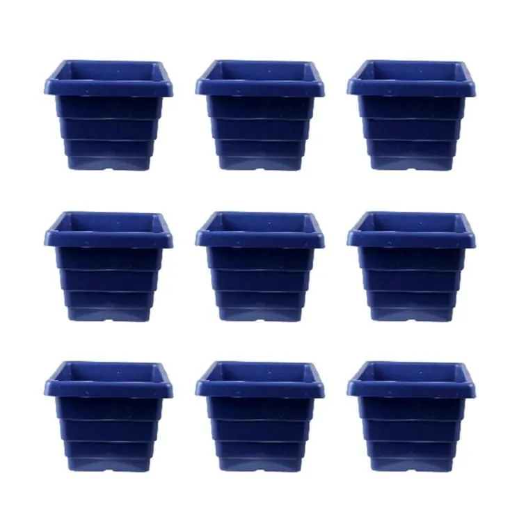 Set of 9 - 4 Inch Blue Premium Orchid Square Plastic Pot