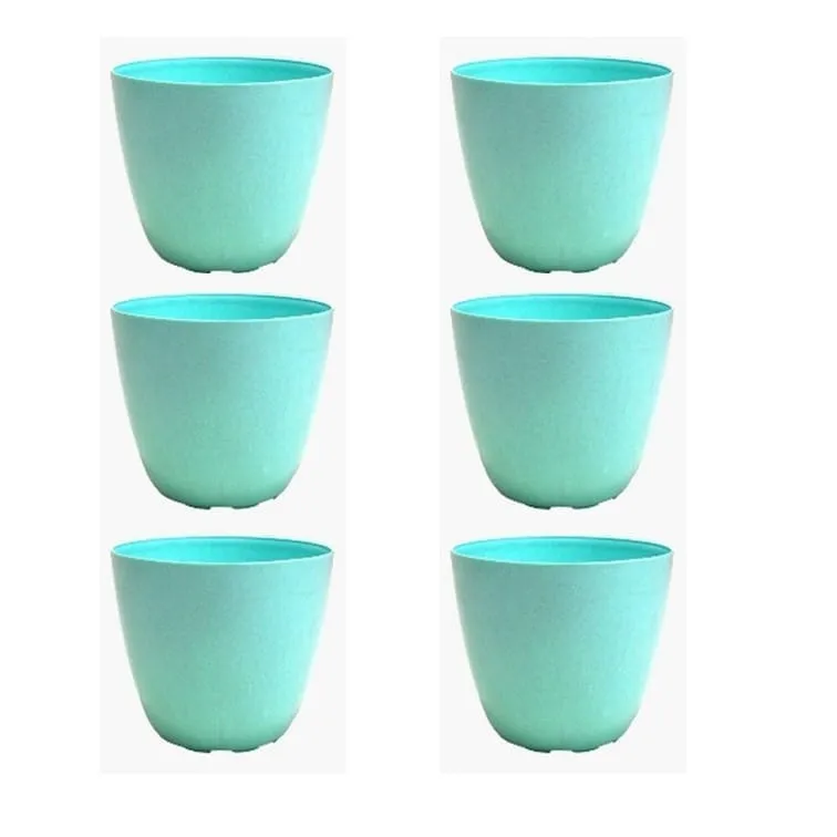 Set of 6 - 4 Inch Blue Marble Premium Orchid Round Plastic Pot