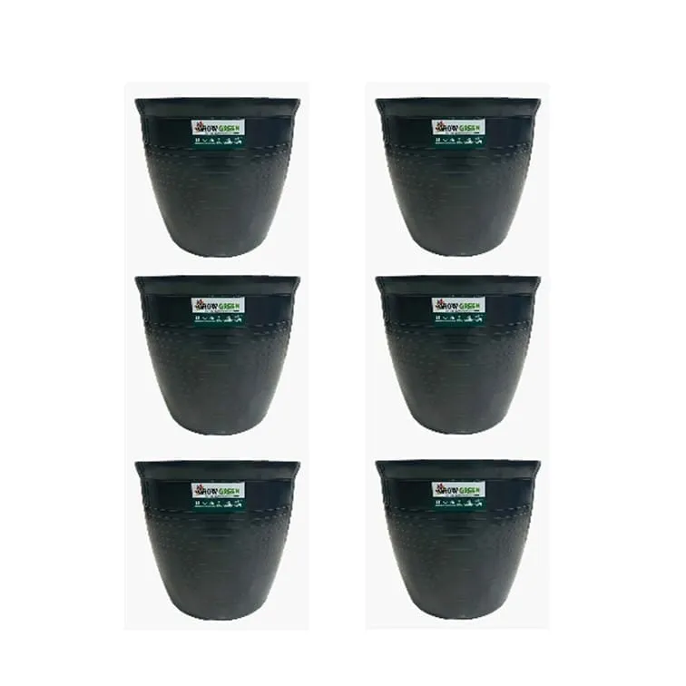 Set of 6 - 08 Inch Grey Premium Milo Round Plastic Pot