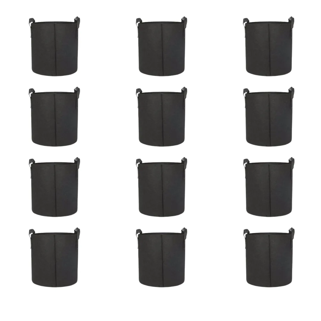 Set of 12 - 8x8 Inch Round Black LUMA Grow Bag - 400 GSM Heavy Duty Geo Fabric, Breathable, Reusable Planter for Home Gardening