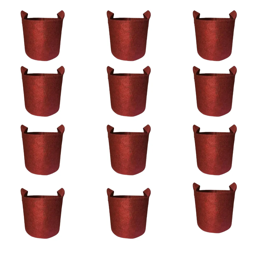 Set of 12 - 6x6 Inch Round Red LUMA Grow Bag - 400 GSM Heavy Duty Geo Fabric, Breathable, Reusable Planter for Home Gardeningning