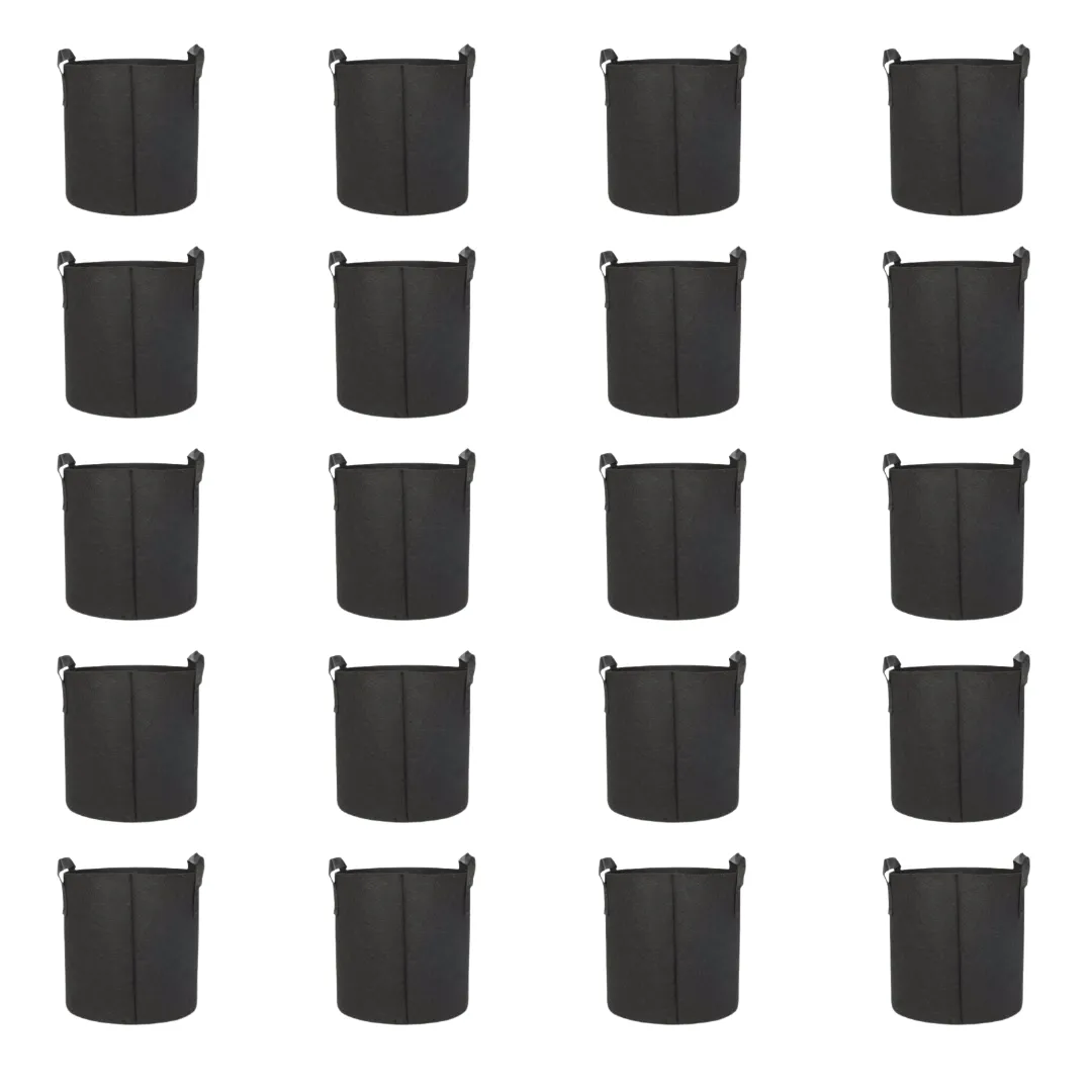 Set of 20 - 8x8 Inch Round Black LUMA Grow Bag - 400 GSM Heavy Duty Geo Fabric, Breathable, Reusable Planter for Home Gardening