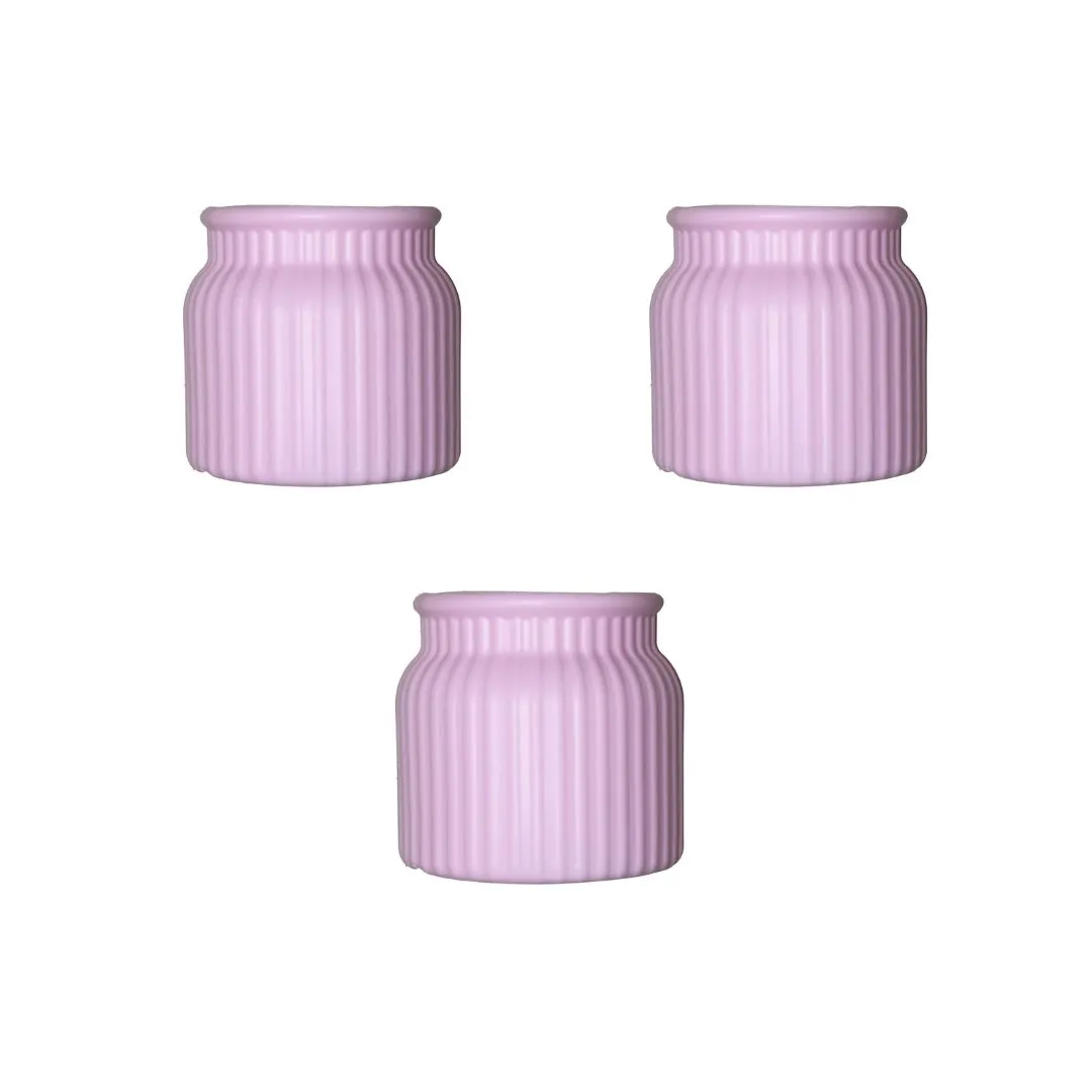 Set of 3 - 4 Inch Purple Lilac Puff Tesla Elvo Plastic Vase