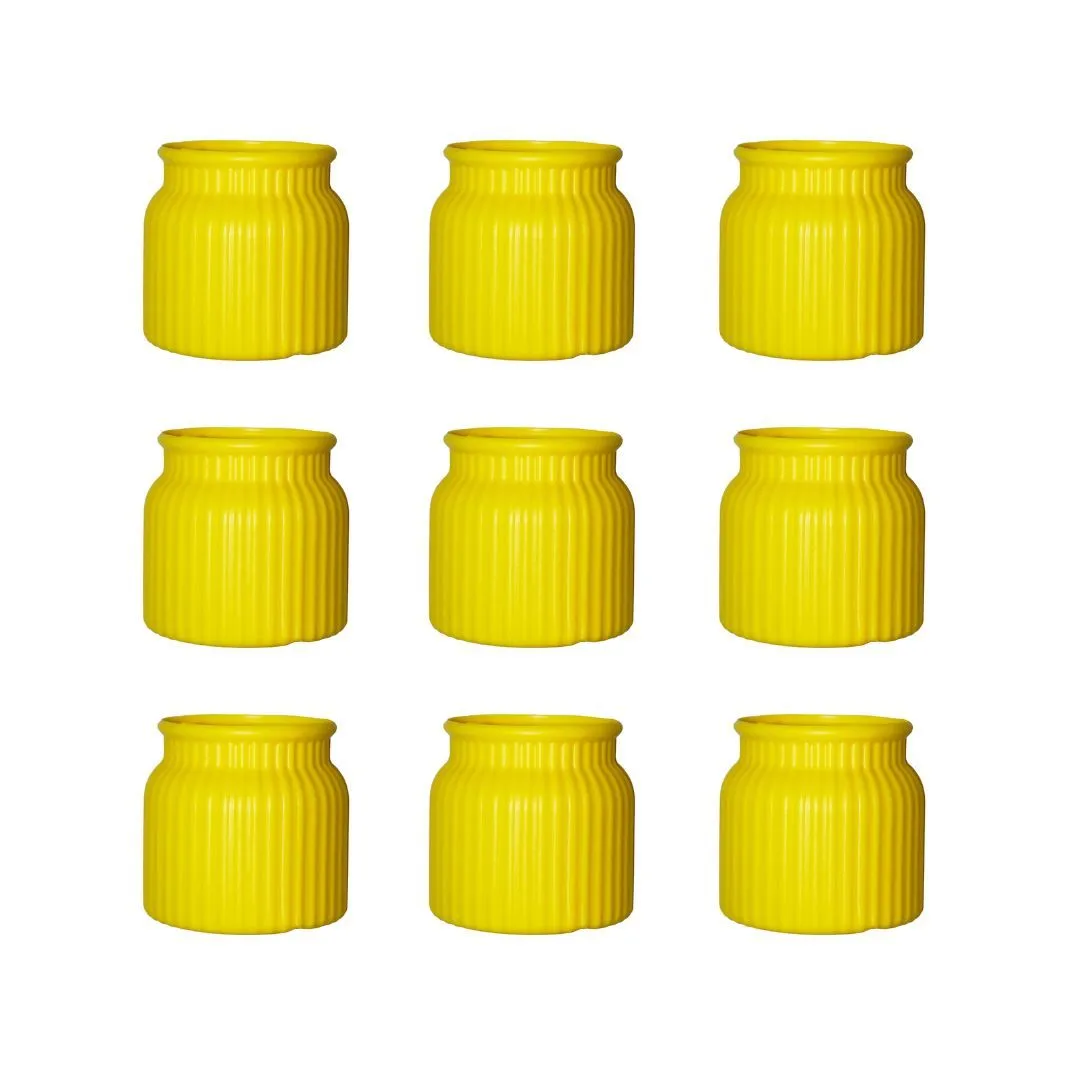 Set of 9 - 4 Inch Lemon Yellow Tesla Elvo Plastic Vase