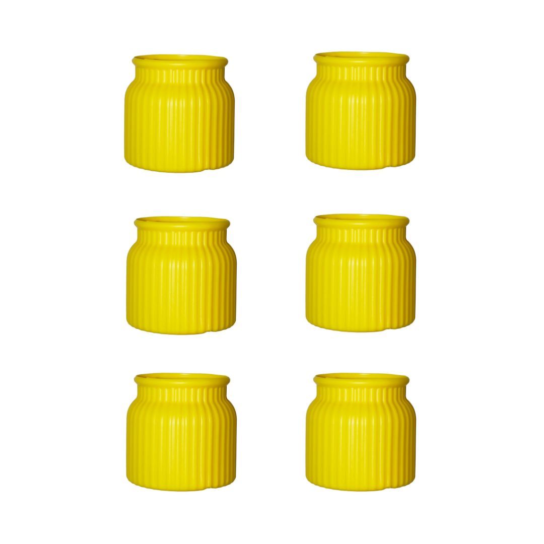 Set of 6 - 4 Inch Lemon Yellow Tesla Elvo Plastic Vase