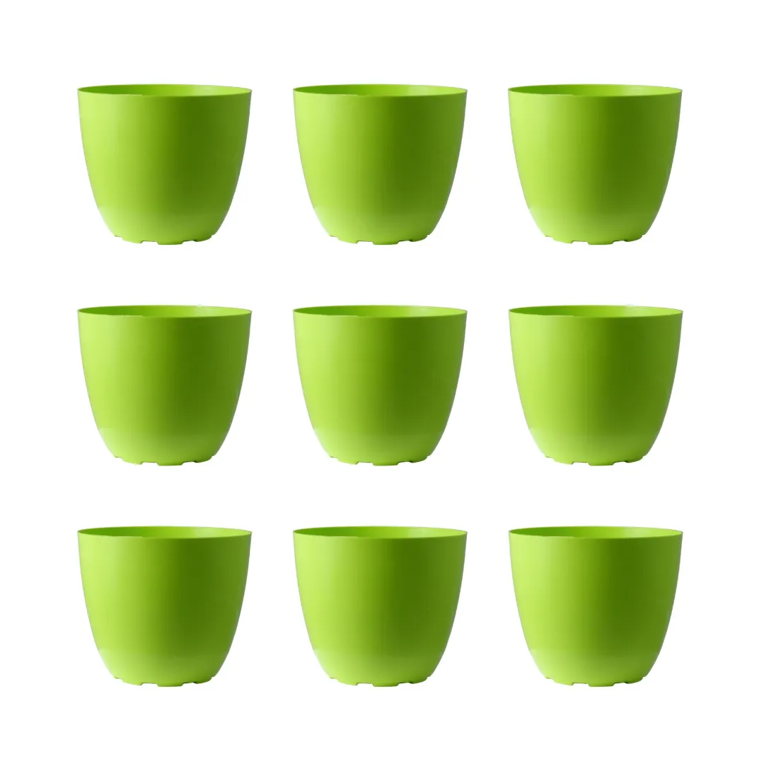 Set of 9 - 4 Inch Green Premium Orchid Round Plastic Pot