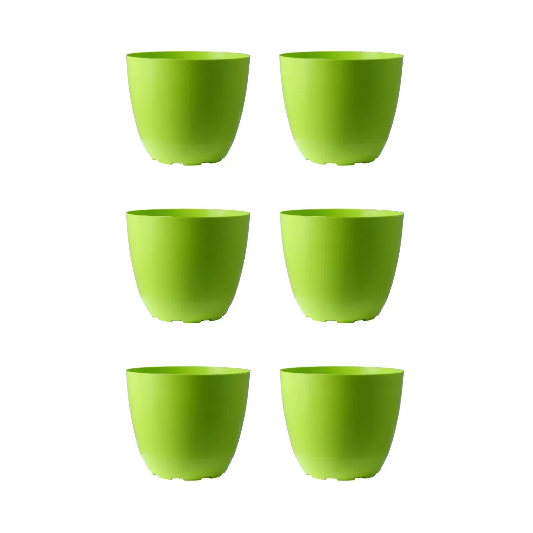 Set of 6 - 4 Inch Green Premium Orchid Round Plastic Pot