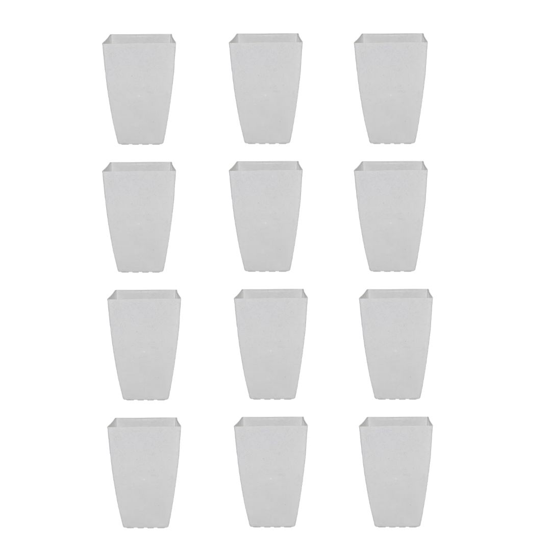 Set of 12 - 15 Inch Milky White Square Tower Plastic Pot