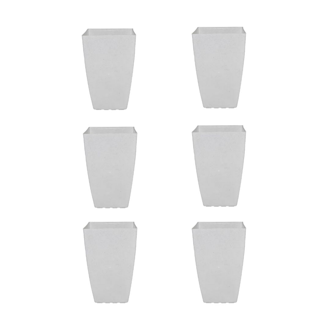 Set of 6 - 15 Inch Milky White Square Tower Plastic Pot