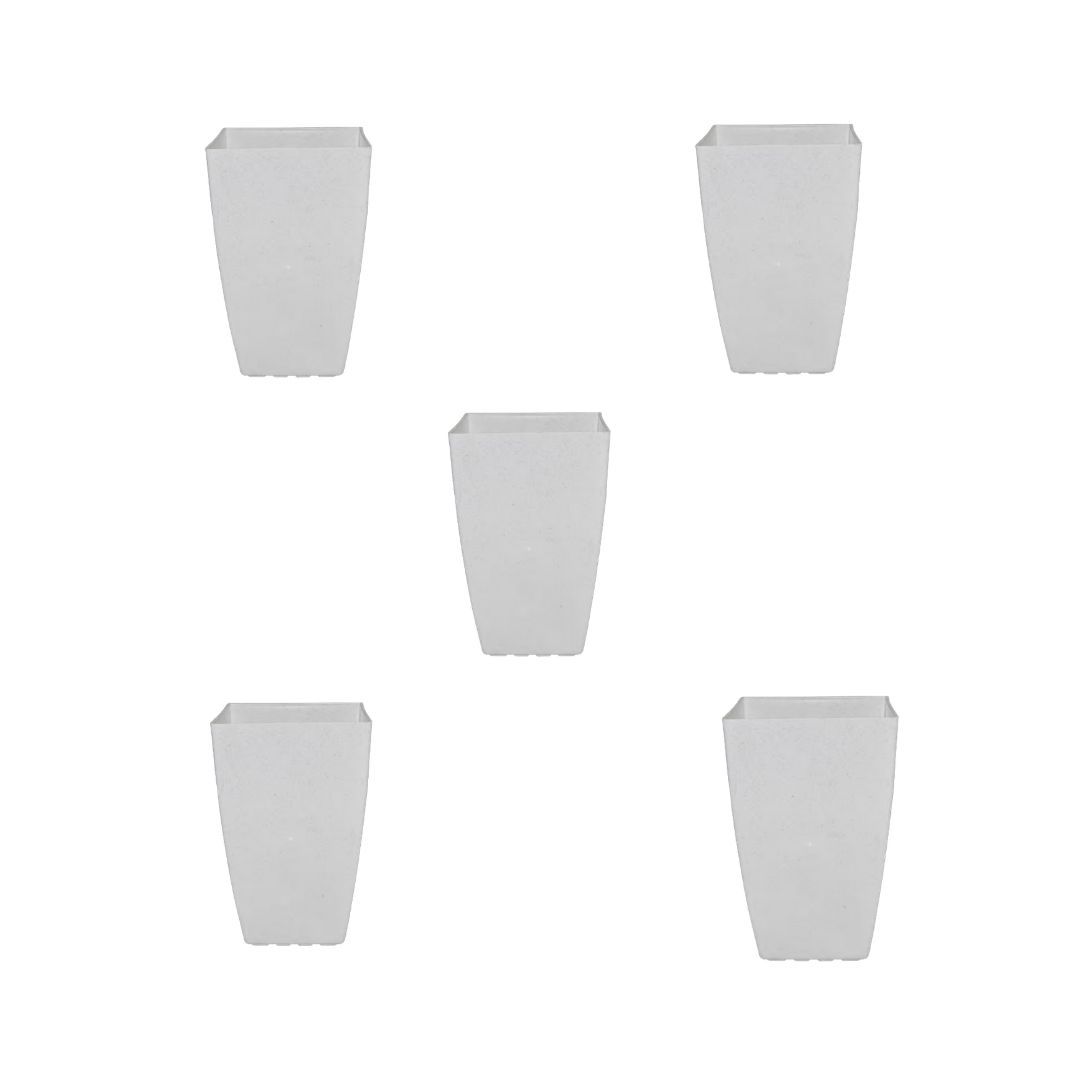 Set of 5 - 15 Inch Milky White Square Tower Plastic Pot