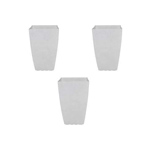 Set of 3 - 15 Inch Milky White Square Tower Plastic Pot
