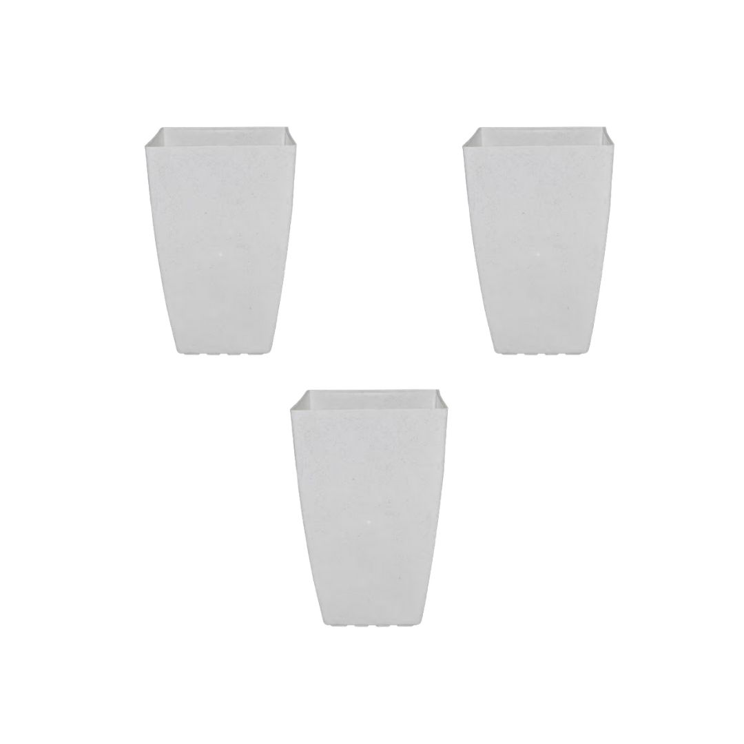 Set of 3 - 15 Inch Milky White Square Tower Plastic Pot