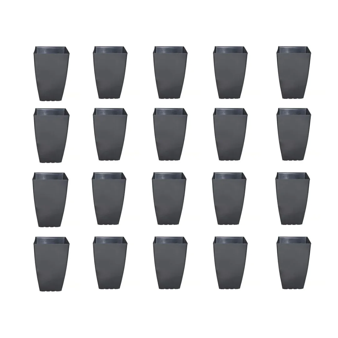 Set of 20 - 15 Inch Grey Square Tower Plastic Pot