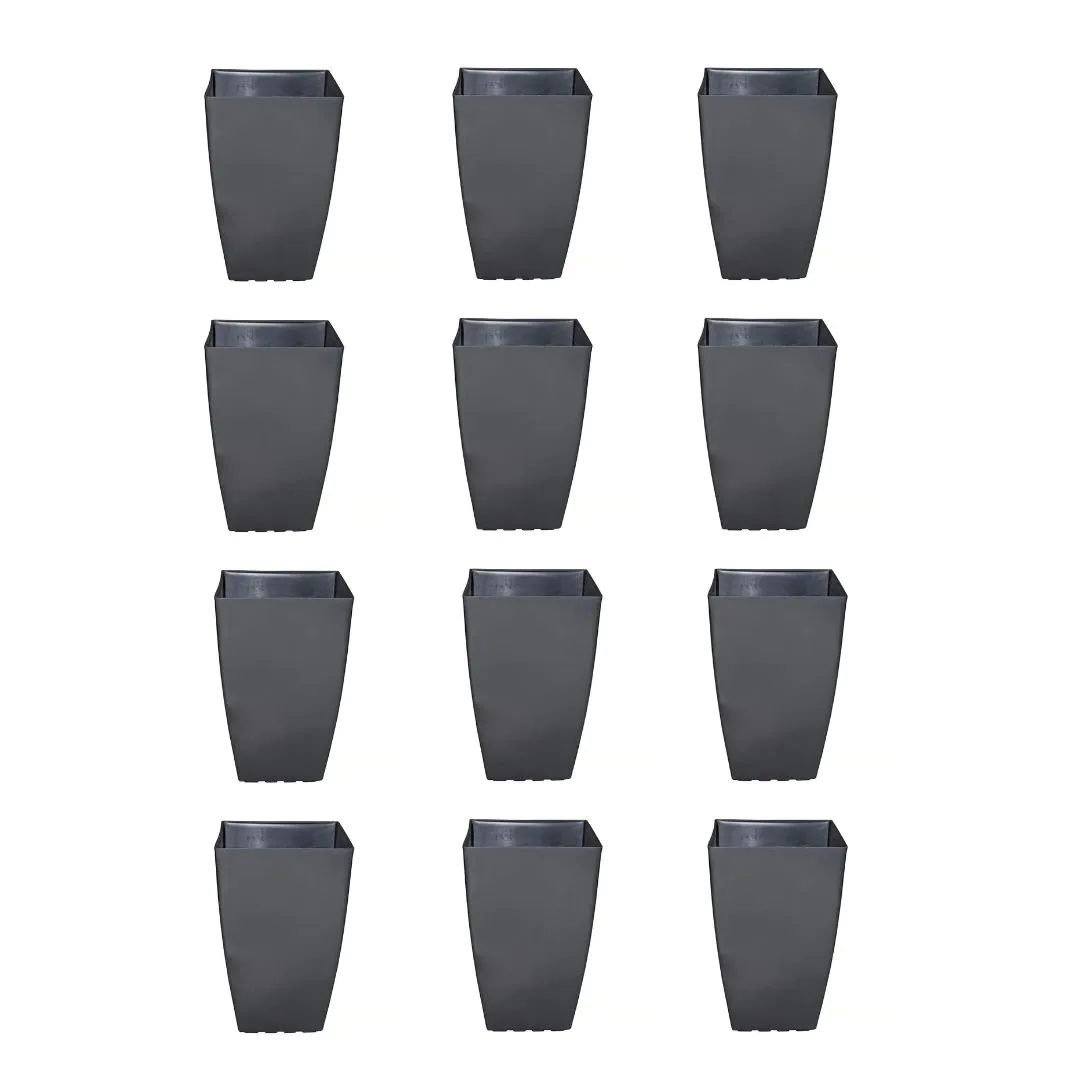 Set of 12 - 15 Inch Grey Square Tower Plastic Pot