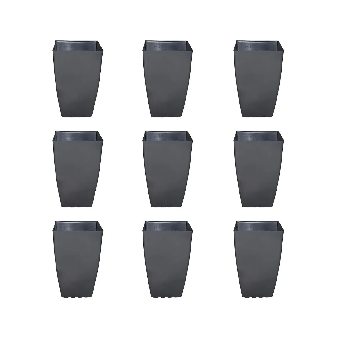 Set of 9 - 15 Inch Grey Square Tower Plastic Pot