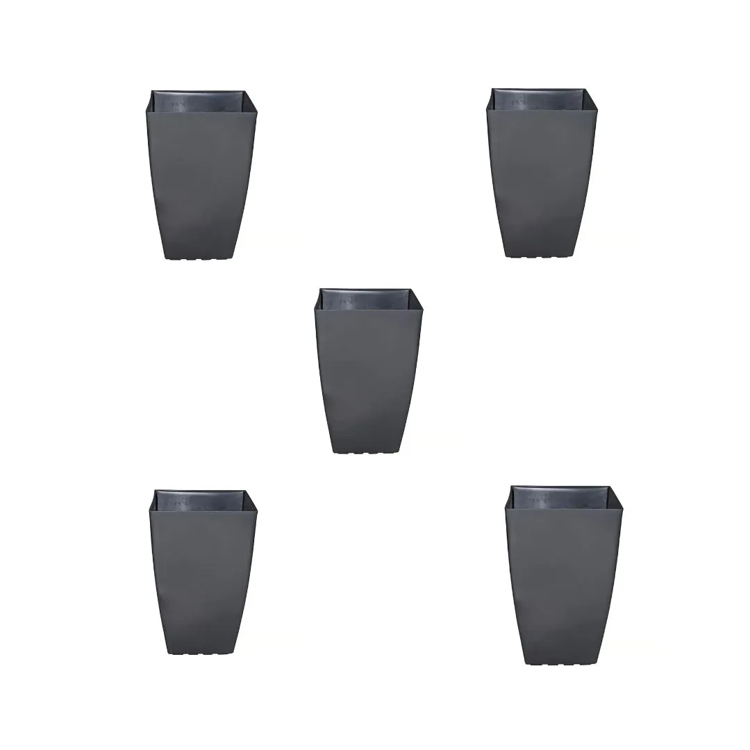 Set of 5 - 15 Inch Grey Square Tower Plastic Pot