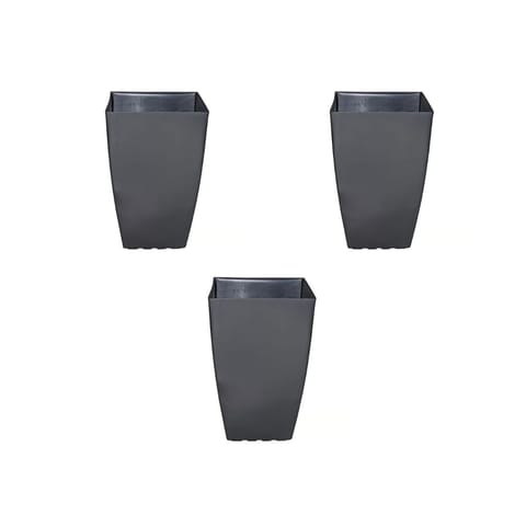 Set of 3 - 15 Inch Grey Square Tower Plastic Pot