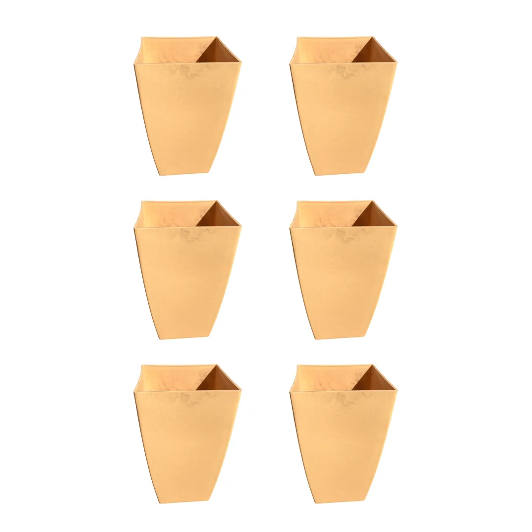 Set of 6 - 15 Inch Beige Square Tower Plastic Pot