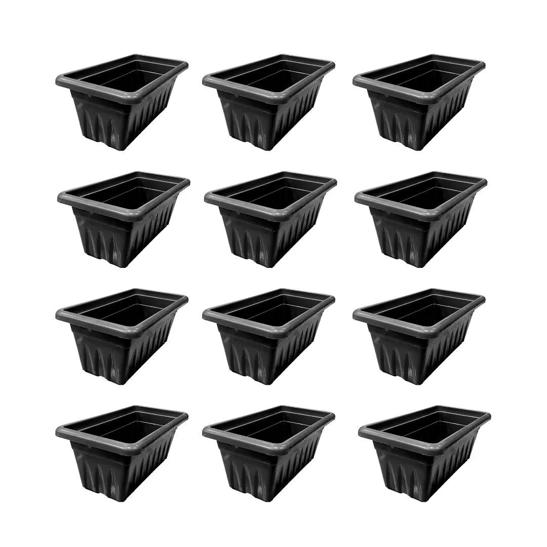 Set of 12 - 14 Inch Black Premium Jupiter Rectangular Window Plastic Pot