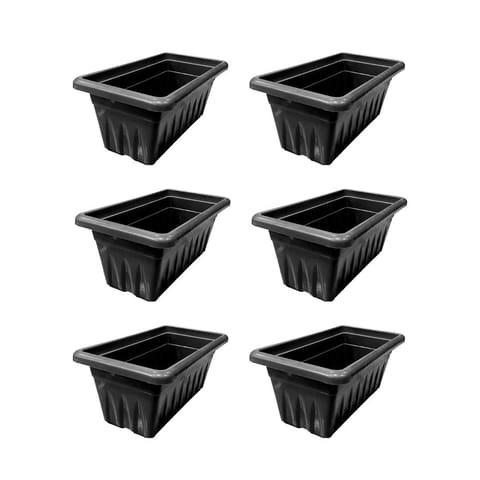 Set of 6 - 14 Inch Black Premium Jupiter Rectangular Window Plastic Pot