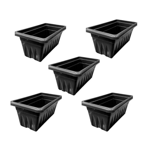 Set of 5 - 14 Inch Black Premium Jupiter Rectangular Window Plastic Pot