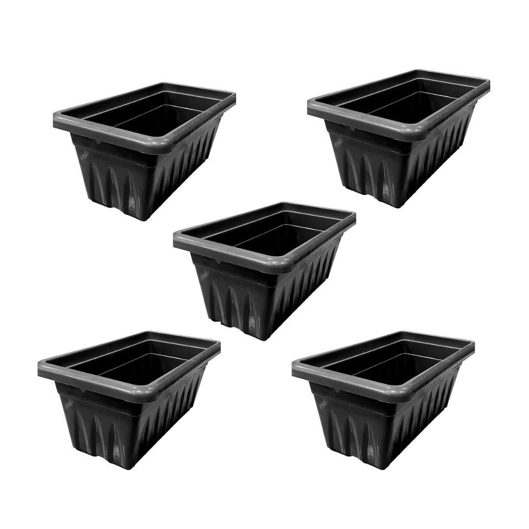 Set of 5 - 14 Inch Black Premium Jupiter Rectangular Window Plastic Pot