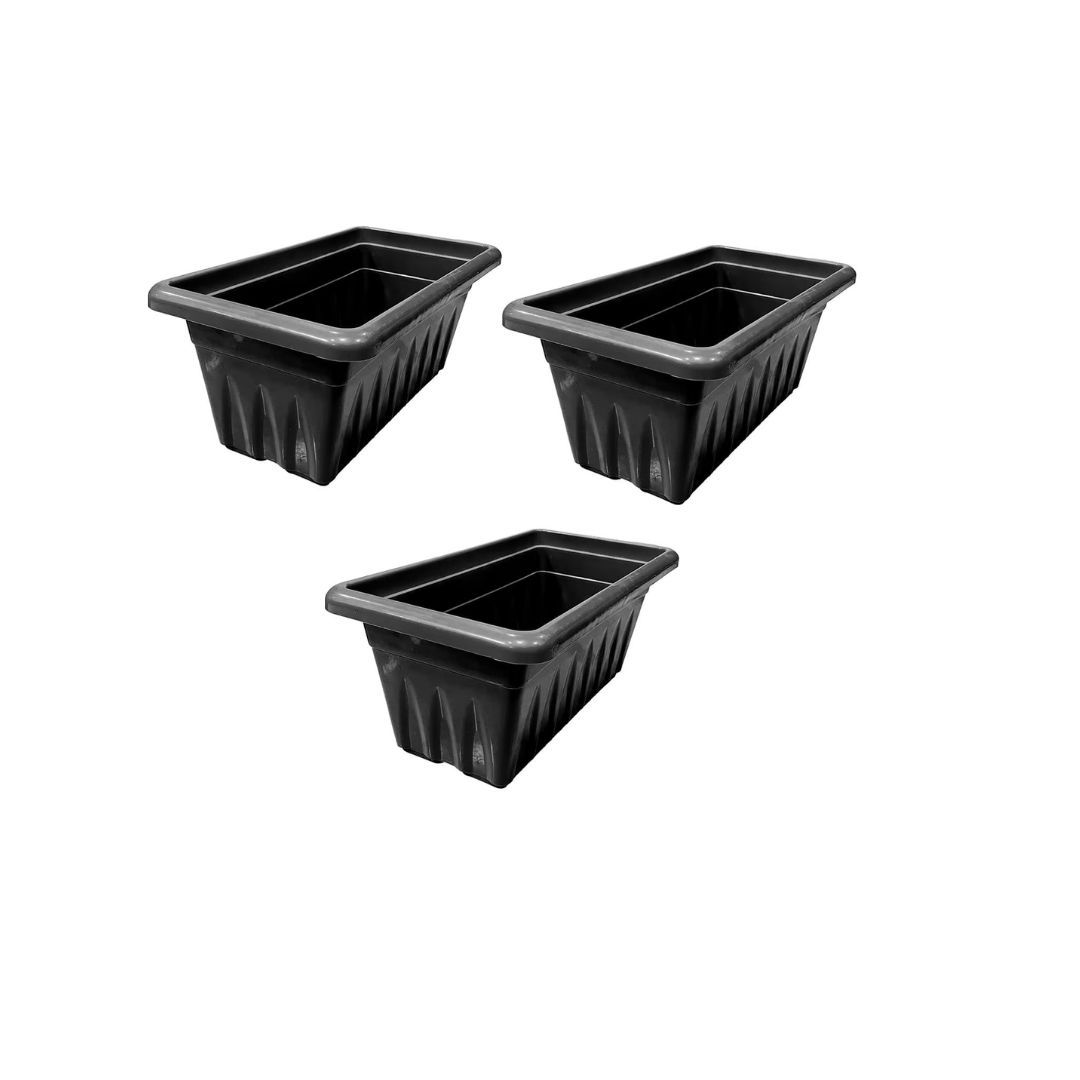 Set of 3 - 14 Inch Black Premium Jupiter Rectangular Window Plastic Pot