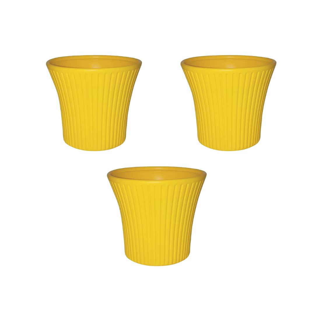 Set of 3 - 8 Inch Yellow Sunrise Plastic Pot