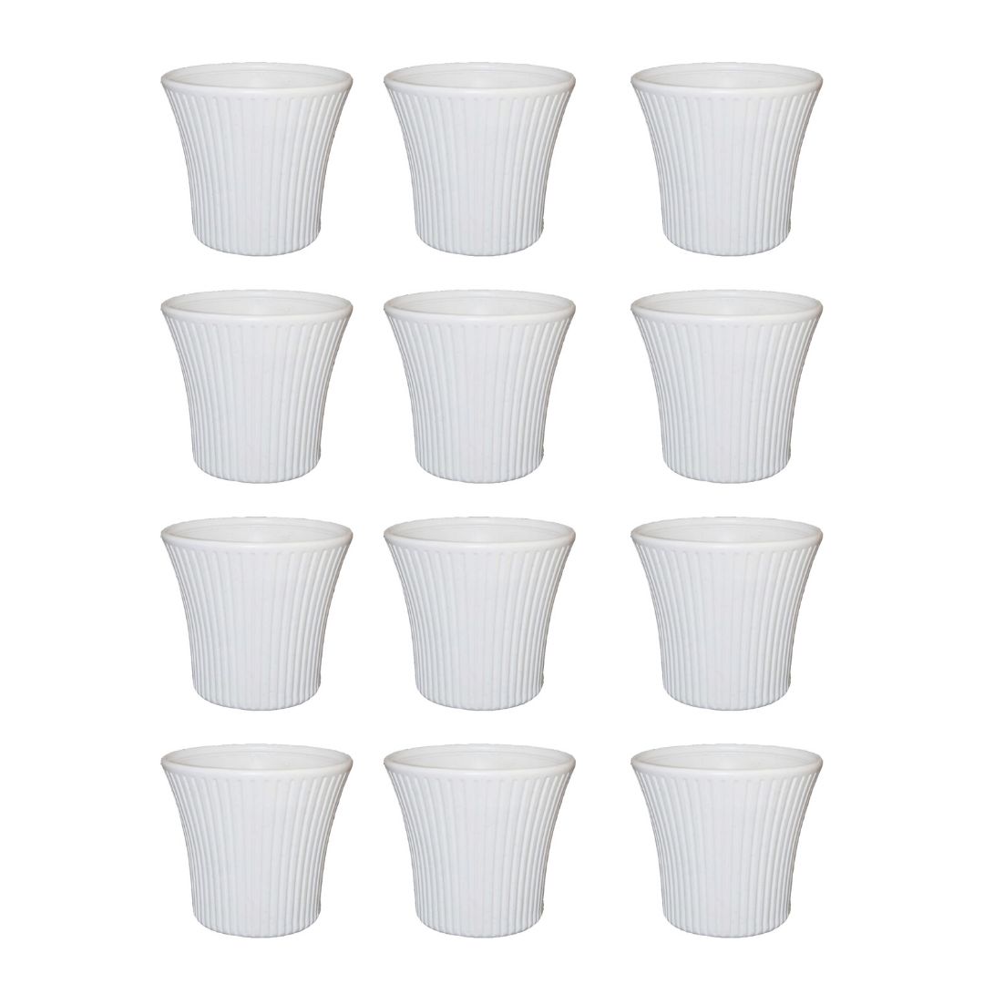 Set of 12 - 8 Inch White Sunrise Plastic Pot