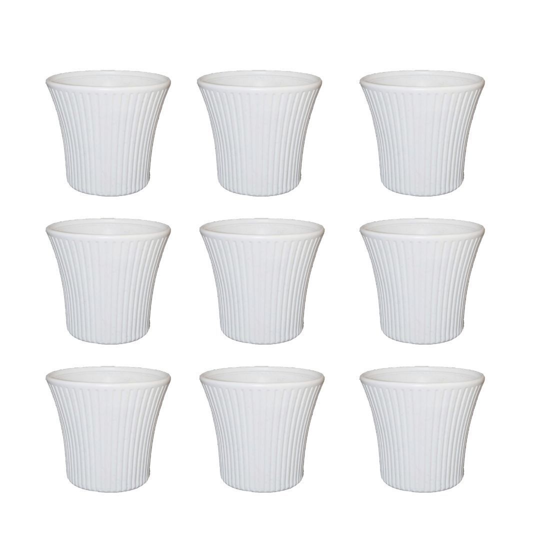 Set of 9 - 8 Inch White Sunrise Plastic Pot