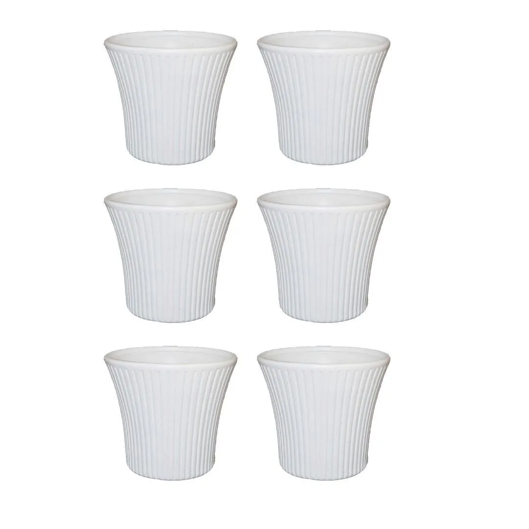 Set of 6 - 8 Inch White Sunrise Plastic Pot