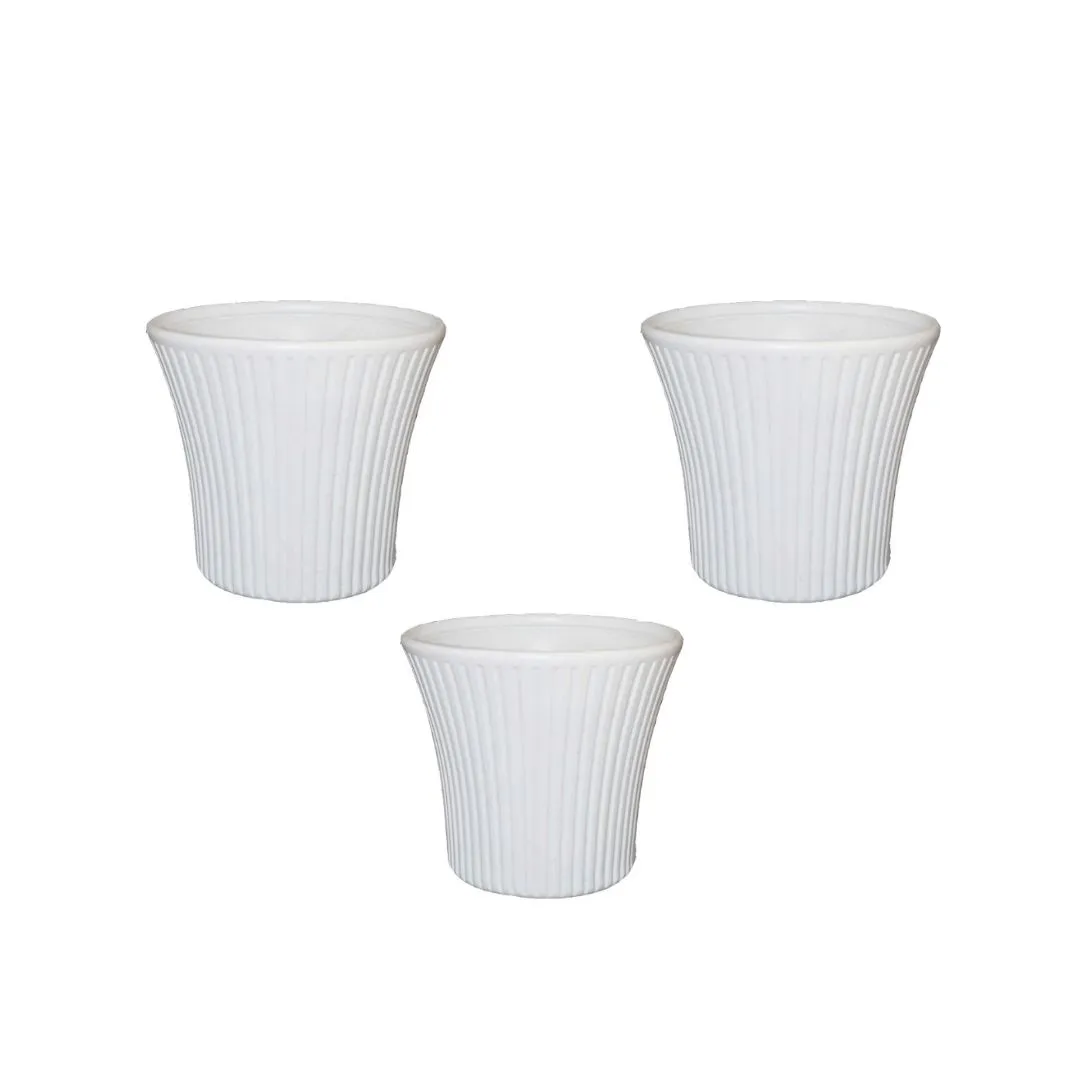 Set of 3 - 8 Inch White Sunrise Plastic Pot