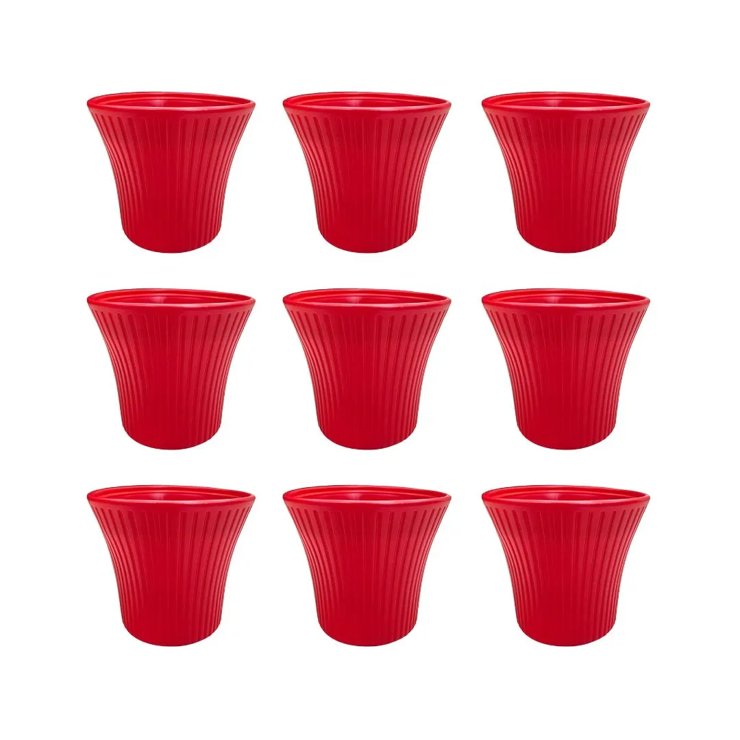Set of 9 - 8 Inch Red Sunrise Plastic Pot