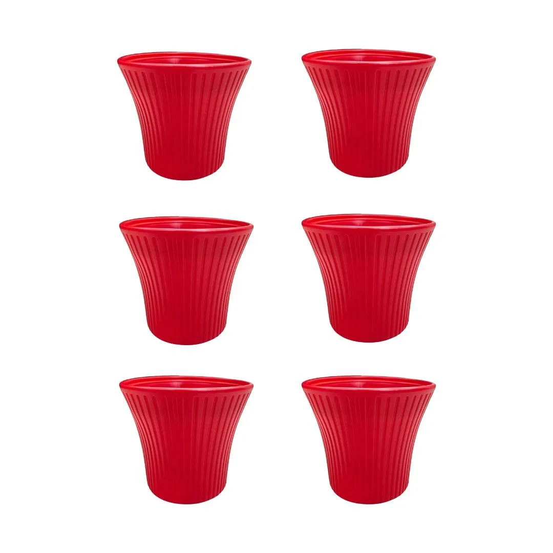 Set of 6 - 8 Inch Red Sunrise Plastic Pot