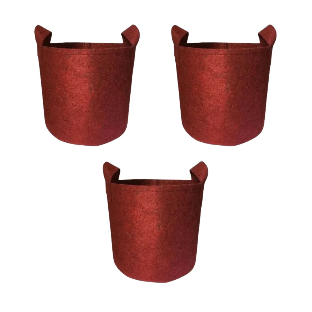 Set of 3 - 10x10 Inch Round Red LUMA Grow Bag - 400 GSM Heavy Duty Geo Fabric, Breathable, Reusable Planter for Home Gardeningning