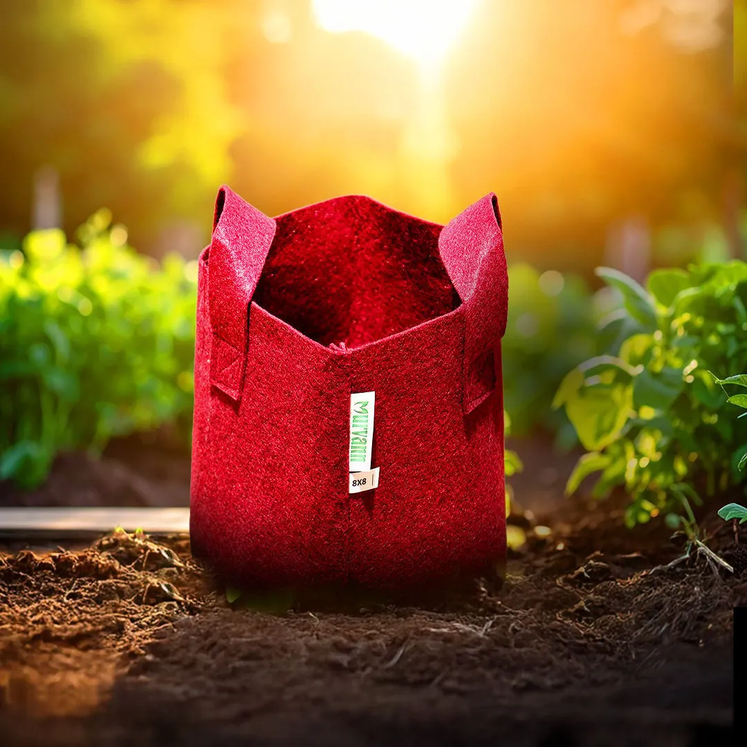 10x10 Inch Round Red LUMA Grow Bag - 400 GSM Heavy Duty Geo Fabric, Breathable, Reusable Planter for Home Gardening