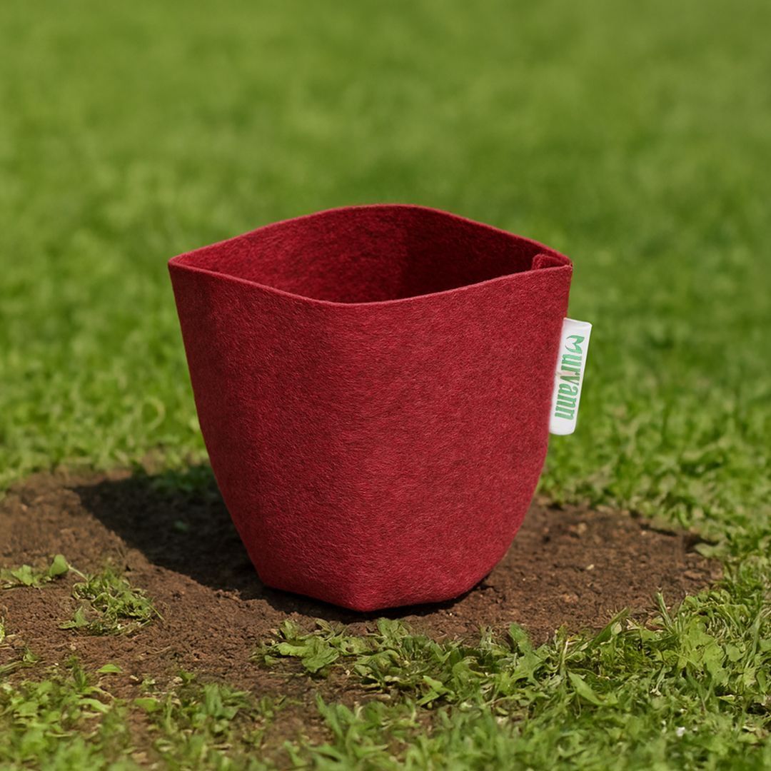 6x6 Inch Round Red LUMA Grow Bag - 400 GSM Heavy Duty Geo Fabric, Breathable, Reusable Planter for Home Gardening