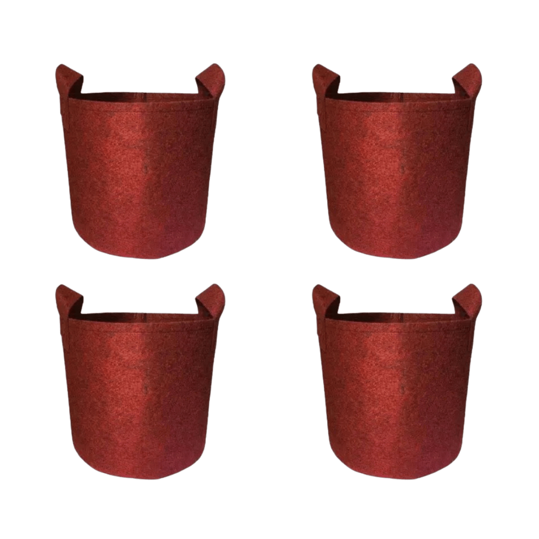 Set of 4 - 8x8 Inch Round Red LUMA Grow Bag - 400 GSM Heavy Duty Geo Fabric, Breathable, Reusable Planter for Home Gardeningning