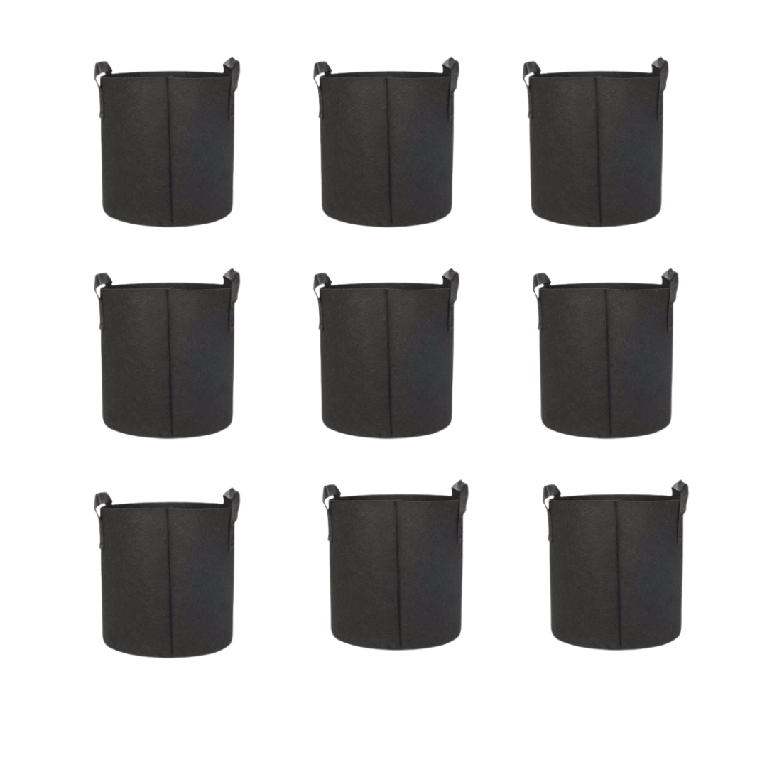 Set of 9 - 8x8 Inch Round Black LUMA Grow Bag - 400 GSM Heavy Duty Geo Fabric, Breathable, Reusable Planter for Home Gardening