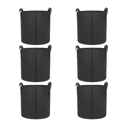Set of 6 - 15x15 Inch Round Black LUMA Grow Bag - 400 GSM Heavy Duty Geo Fabric, Breathable, Reusable Planter for Home Gardening