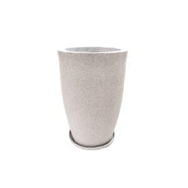 14 X 24 Inch White Premium Vazo Fiberglass Planter with Tray- Durable large size decoratiive fiber pot for indoor outdoor plants with 5 year warranty