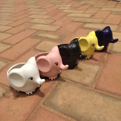 Set of 5 - 3 Inch Elephant Designer Ceramic Pot (any colour)