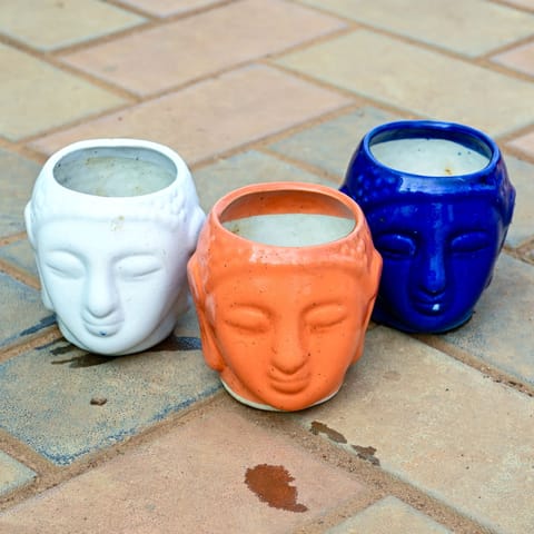 Set of 3 - 4 Inch Buddha Designer Ceramic Pot (any colour)