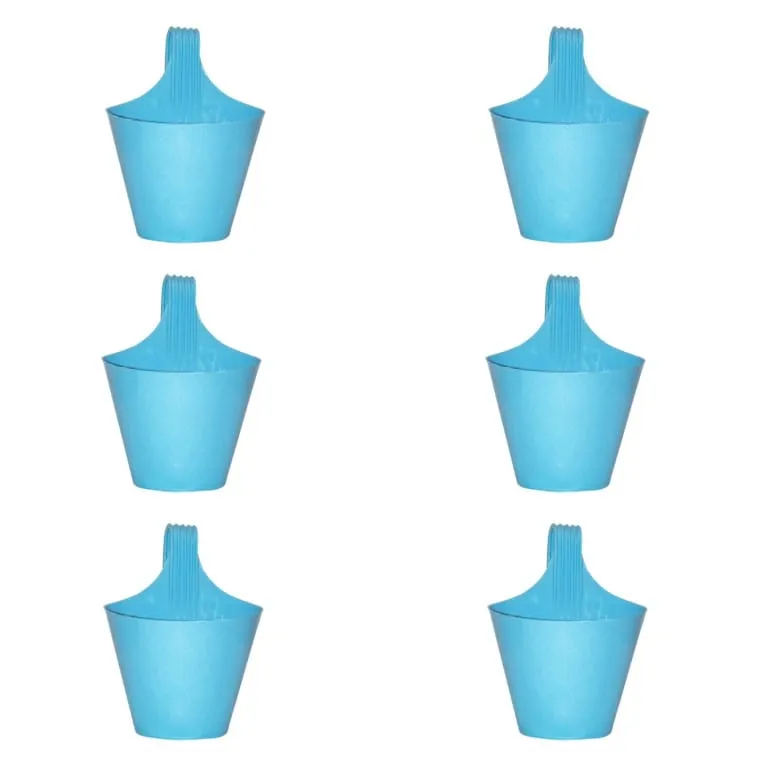 Set of 6 - 8 Inch Blue Marble Single Hook Hanging Plastic Pot