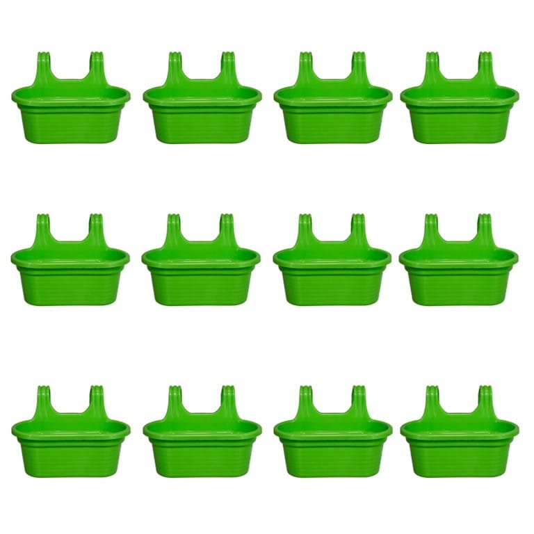 Set of 12 - 14 X 10 Inch Green Double Hook Hanging Plastic Pot