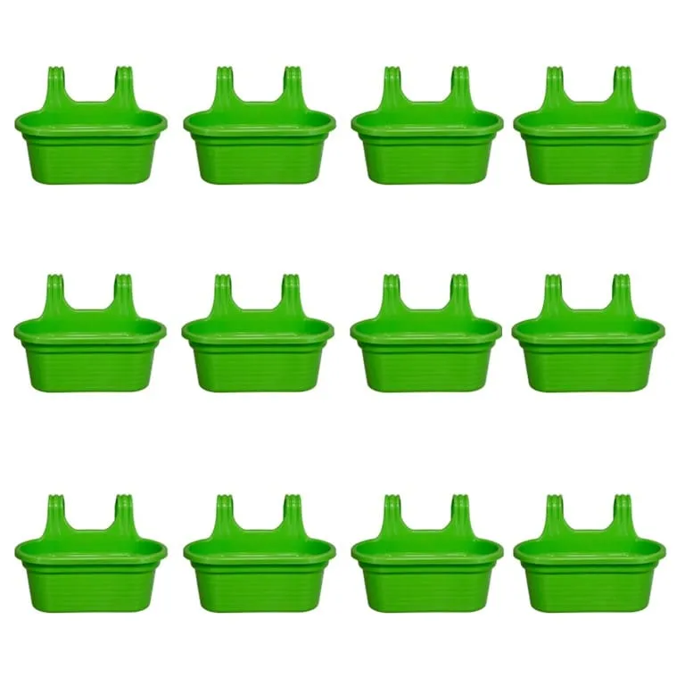 Set of 12 - 14 X 10 Inch Green Double Hook Hanging Plastic Pot