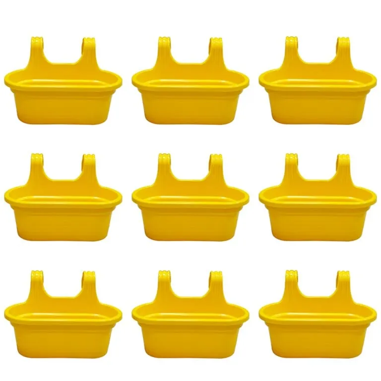 Set of 9 - 14 X 10 Inch Yellow Double Hook Hanging Plastic Pot