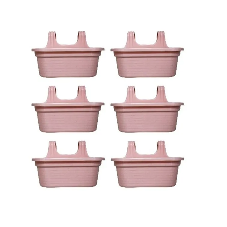 Set of 6 - 14 X 10 Inch Pink Marble Double Hook Hanging Plastic Pot